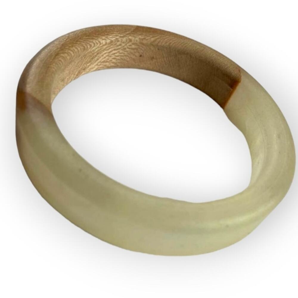Mixed material wood and resin heavy bangle bracelet